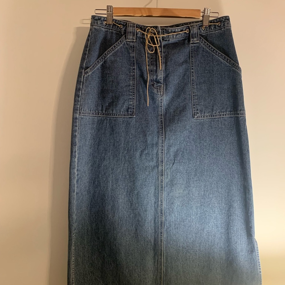 Denim Midi Skirt with Drawstring